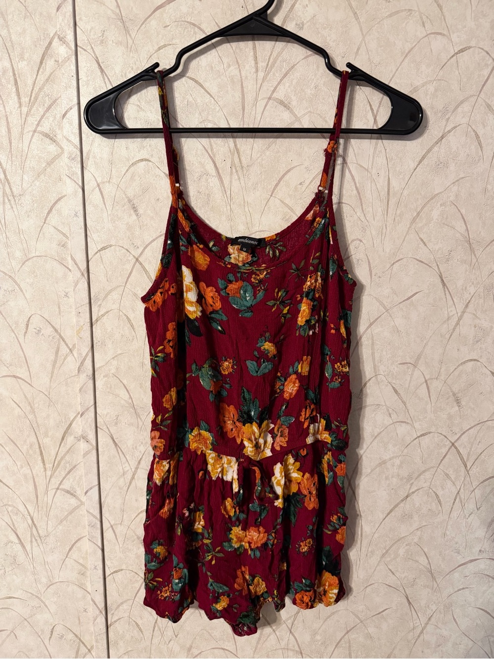 Ambiance Burgundy Floral Romper Size M